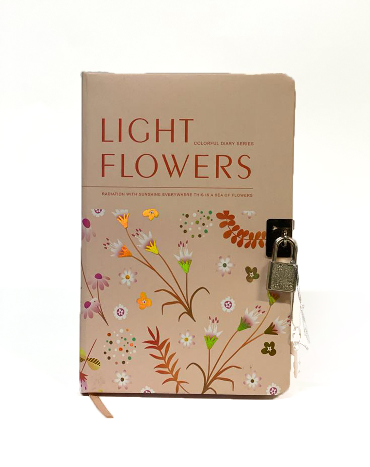 Diary Book, Light Flowers with Lock and Key