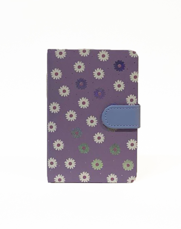 Notebook A6 Hardcover with Magnetic Clip, Purple Flowers