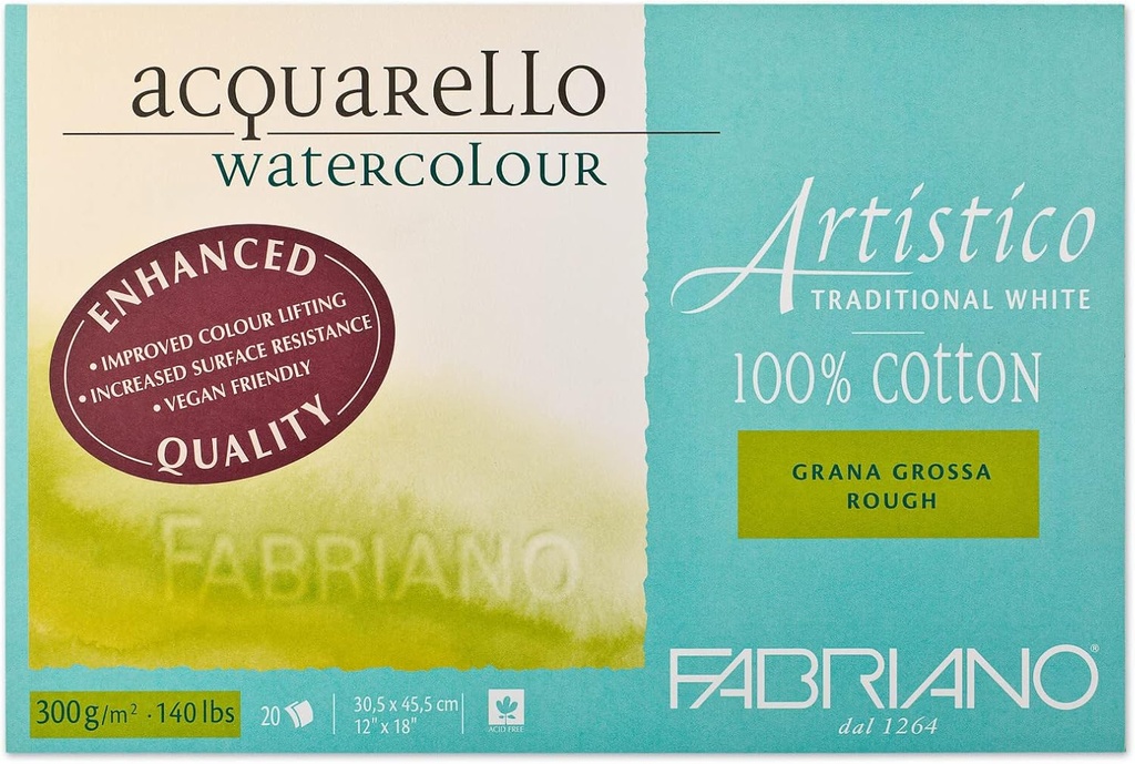 Fabriano Artistico Acquarello Watercolor Traditional White 300 gm (COTTON), Rough