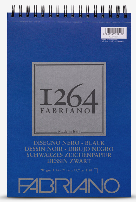 Fabriano 1264 Spiral Bound, Black Sheets (A3, A4, A5) 200 gm