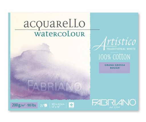 Fabriano Artistico Acquarello Watercolor 25 sheets 200gm, (COTTON) 30.5X45.5 cm