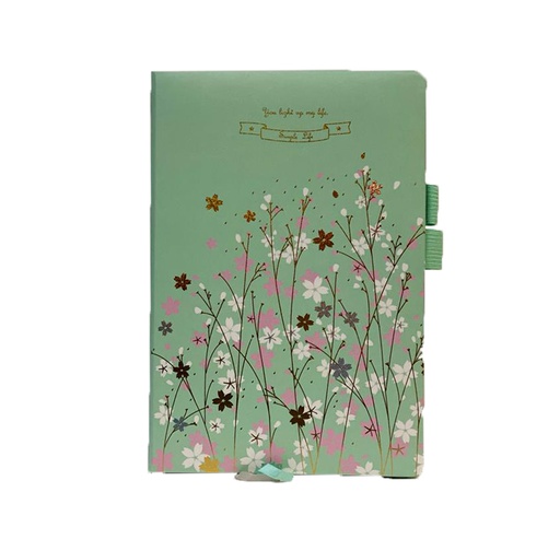 Notebook A5 Hardcover with Pen Holder, Sage Green Flowers