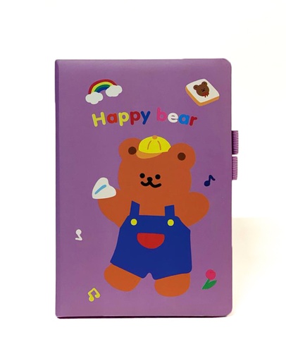 Notebook A5 Hardcover with Rubber and Pen Holder, Happy Bear