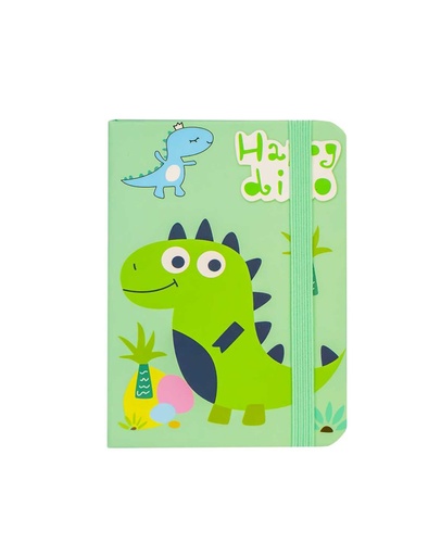 Notebook A7 Hardcover with Rubber, Happy Dino