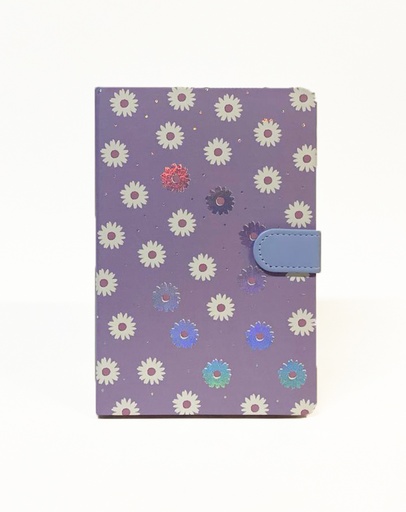 Notebook A5 Hardcover with Rubber, Purple Flowers 