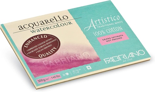 Fabriano Artistico Acquarello Watercolor Traditional White 300 gm (COTTON), Hot Pressed